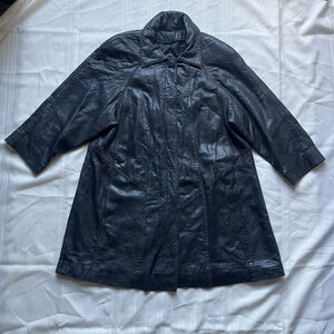 Vintage Tibor Black Grunge Genuine Leather Trench Coat Large Minimalist Moto